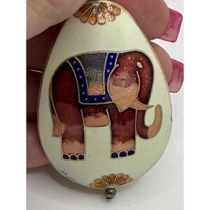 Vintage‎ Cloisonne and Enamel Elephant Pendant, Rain Drop Shape, Double Sided,